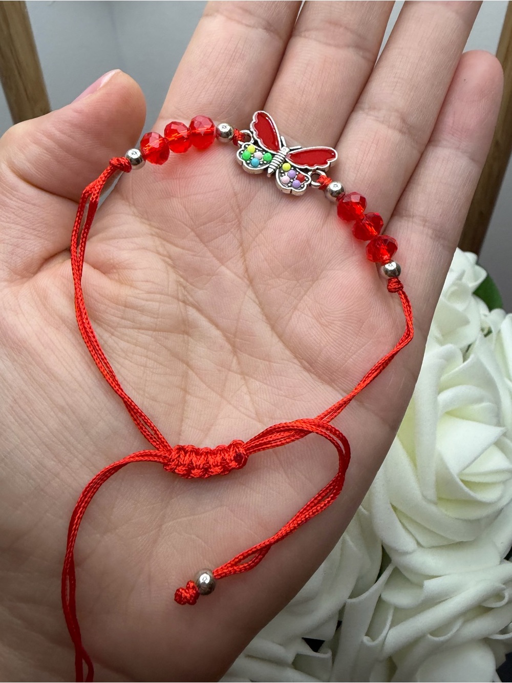 Red Beaded Butterfly Cord Bracelet